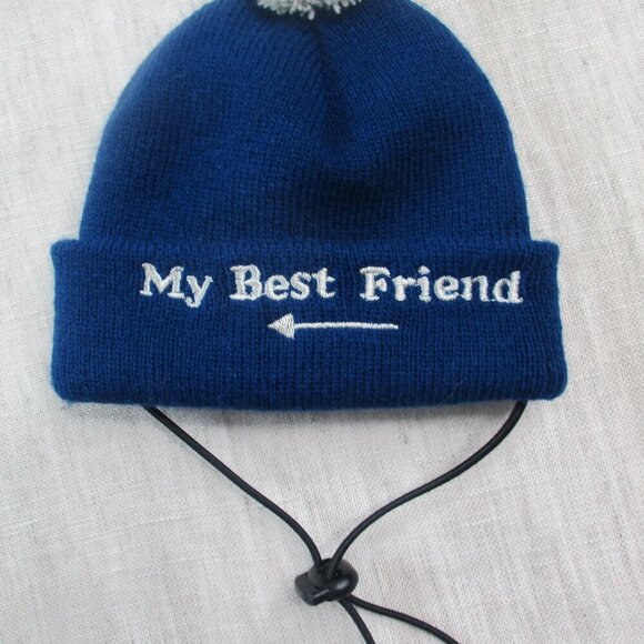 Matching Parent & Doggie Winter Beanie Hats Set Blue Pom Pom Knit My Best Friend - Picture 5 of 7
